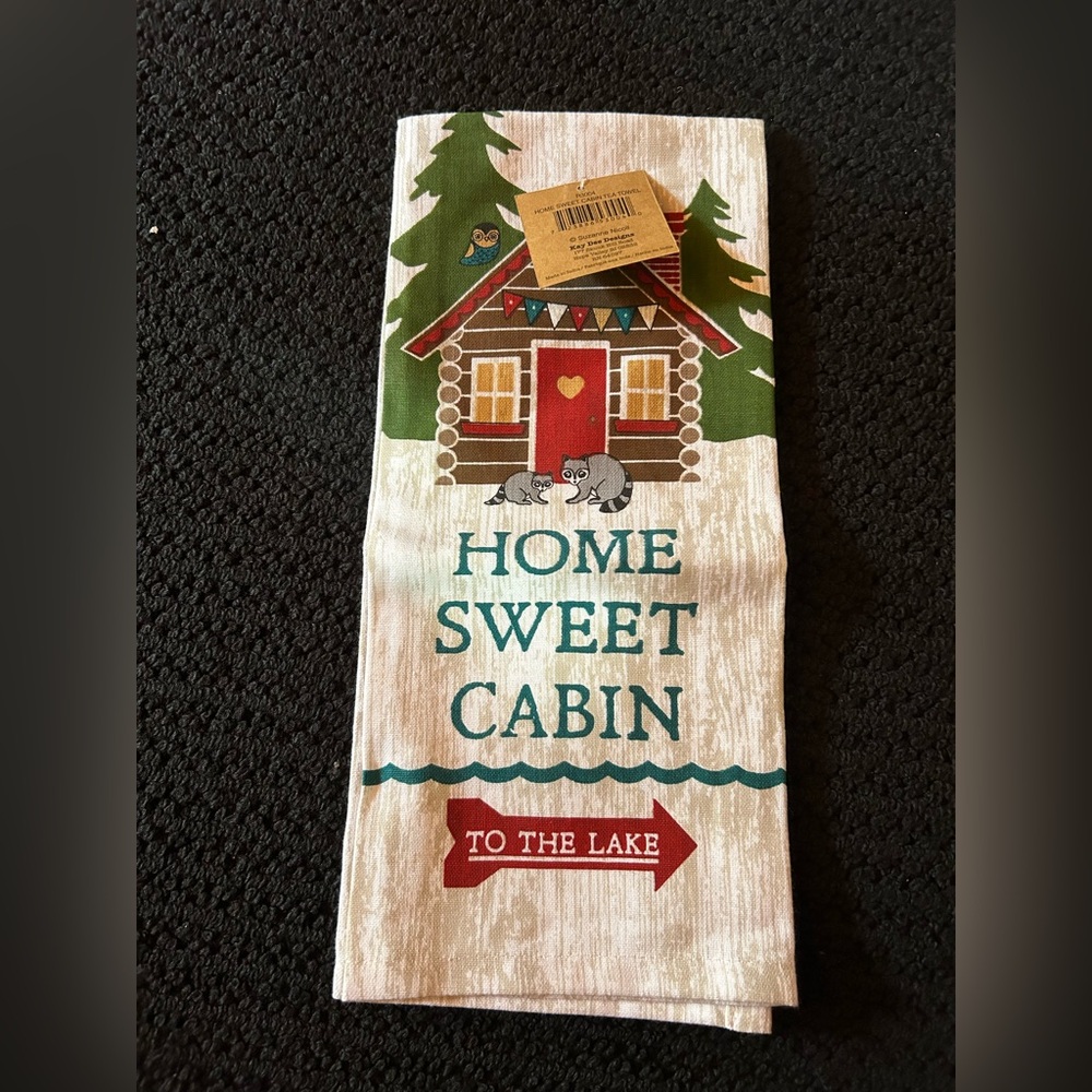 Home Sweet Cabin Kitchen Towel - Green and Red